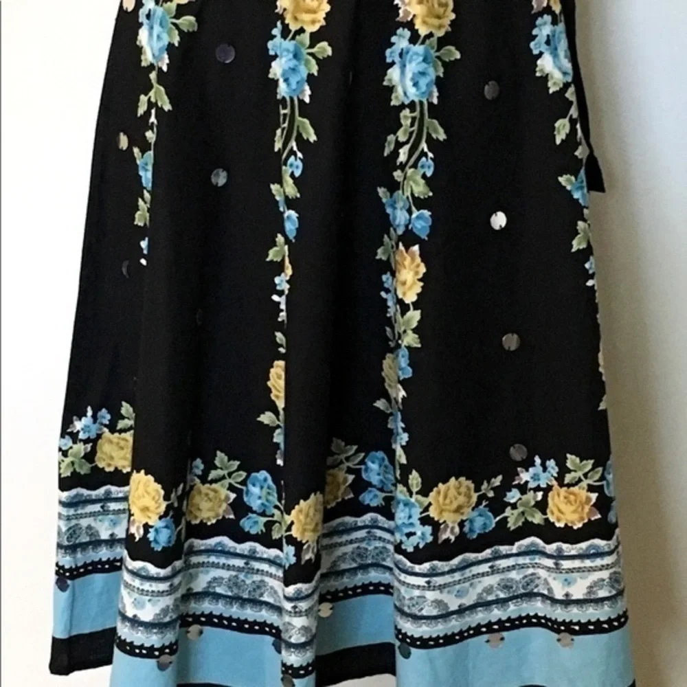 P J N Y Women's Sequins Flare Tie Waist Floral - Picture 5 of 8